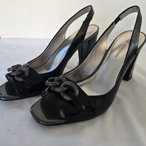 Anne Klein Black Slingback Pumps w/ Rope Chain Detail | Size 9M
